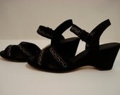 1940s Wedge Heel Black Suede COMFY CONNIE'S Sz 7 - 7.5