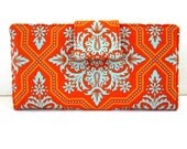 Handmade women wallet orange blue aqua floral mosaic