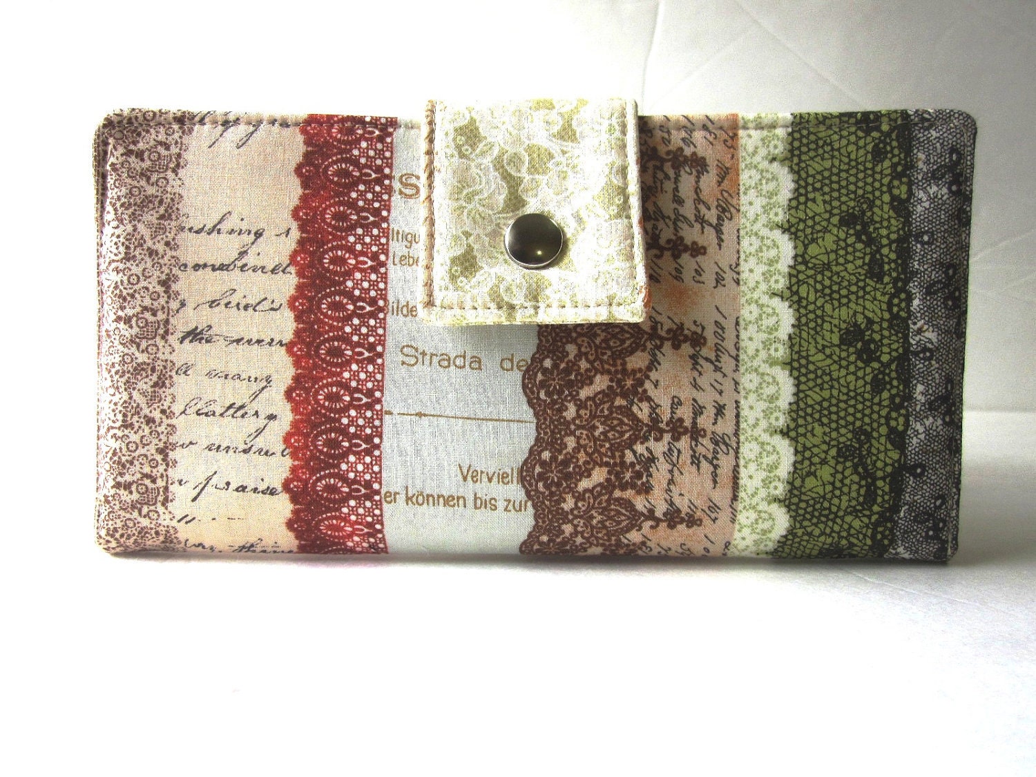 Handmade women wallet floral lace, letters with a vintage look