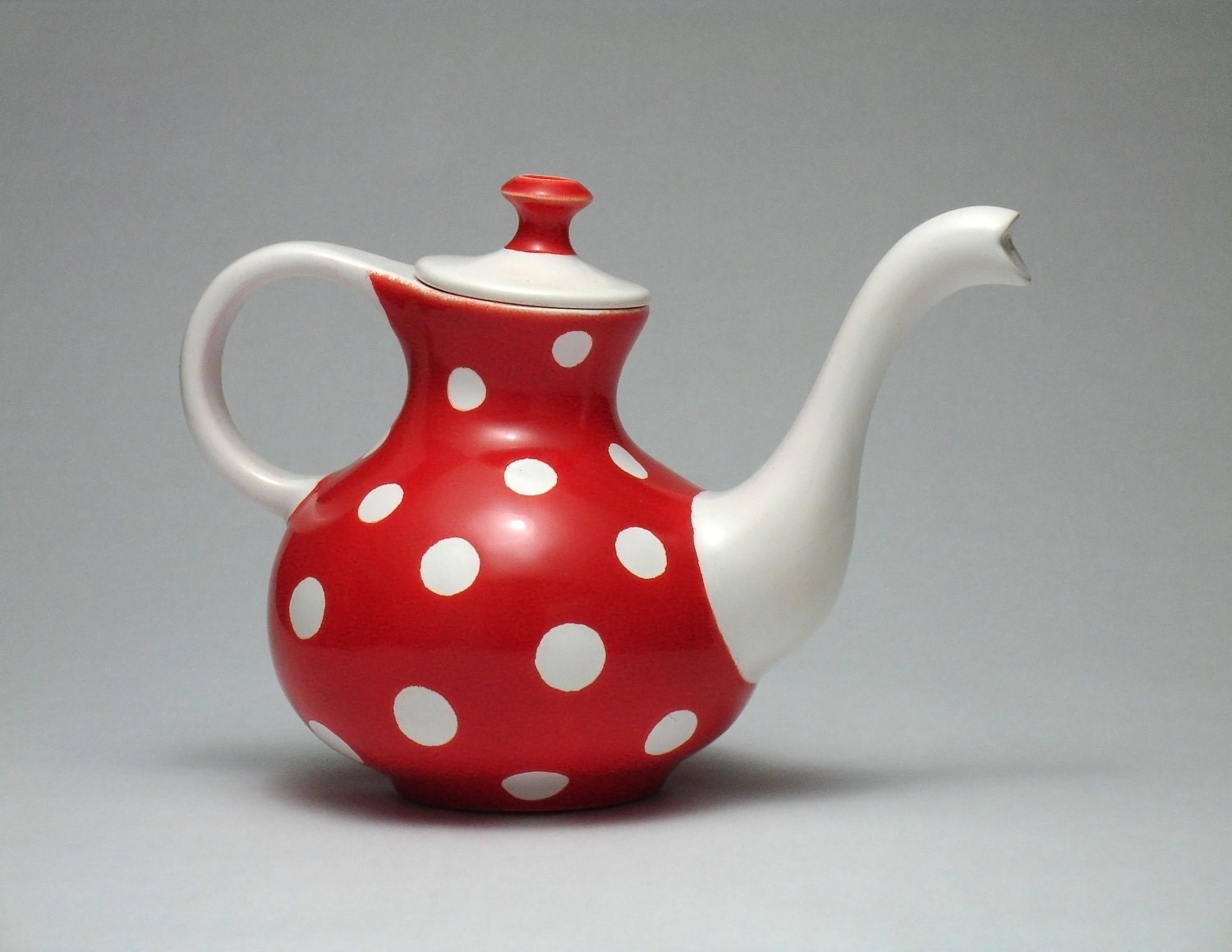 RESERVED LISTING Red and White Teapot Polka dots Modern Design Handmade Fine Art