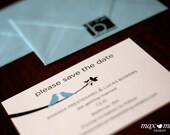 Little Love Birds - Save The Date Invitation & Personalized Name Sticker - Digital Printable PDF