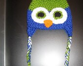 Sparkly Blue and Green Owl Earflap Hat