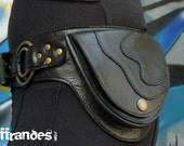 Leather Utility Hip Belt BaG - " DOUBLE RING " - BLACK // leather belt with pockets.