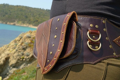 Leather Utility Hip Belt baG - " Brown LeaF " - BROWN // leather belt with pockets.