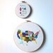 Hand Embroidered Map of USA Wall Hanging in 8" Hoop