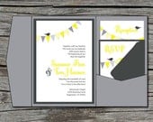Wedding Invitation, DIY, Pocketfold, Flag Bunting, Bird, Printable, Digital File by ticklemeink on Etsy