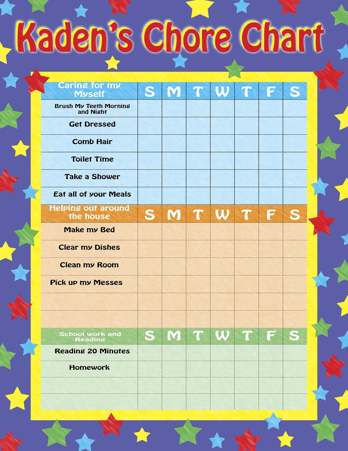 Items similar to Custom Child Chore Chart (Print at Home) on Etsy