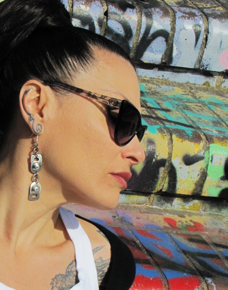Recycled ring pull long dangle Earrings
