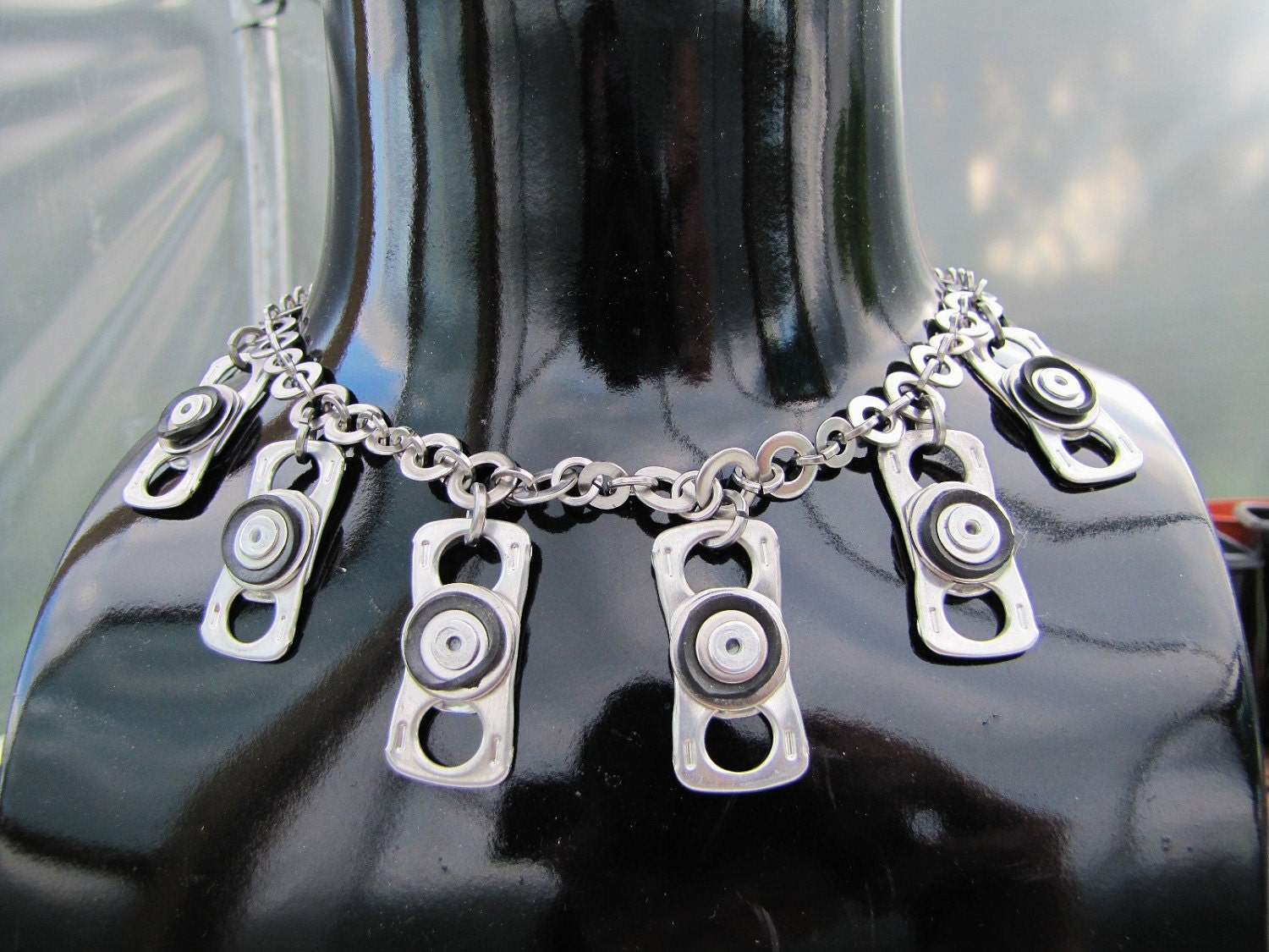 Recycled Metal and Rubber Charm Chain Necklace