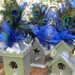 Birdhouse table number holders with Peacock, maribou and guinea feathers in your choice of colors