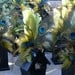 Birdhouse table number holders with Peacock, maribou and guinea feathers in your choice of colors
