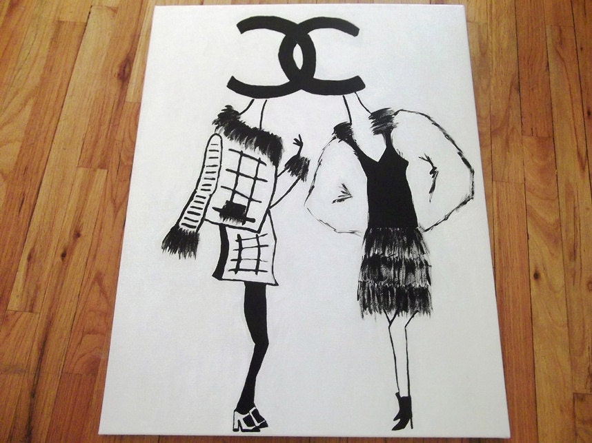 THE TALKING HEADS - Chanel Inspired 24x30 Acrylic Painting on Canvas - Made to Order