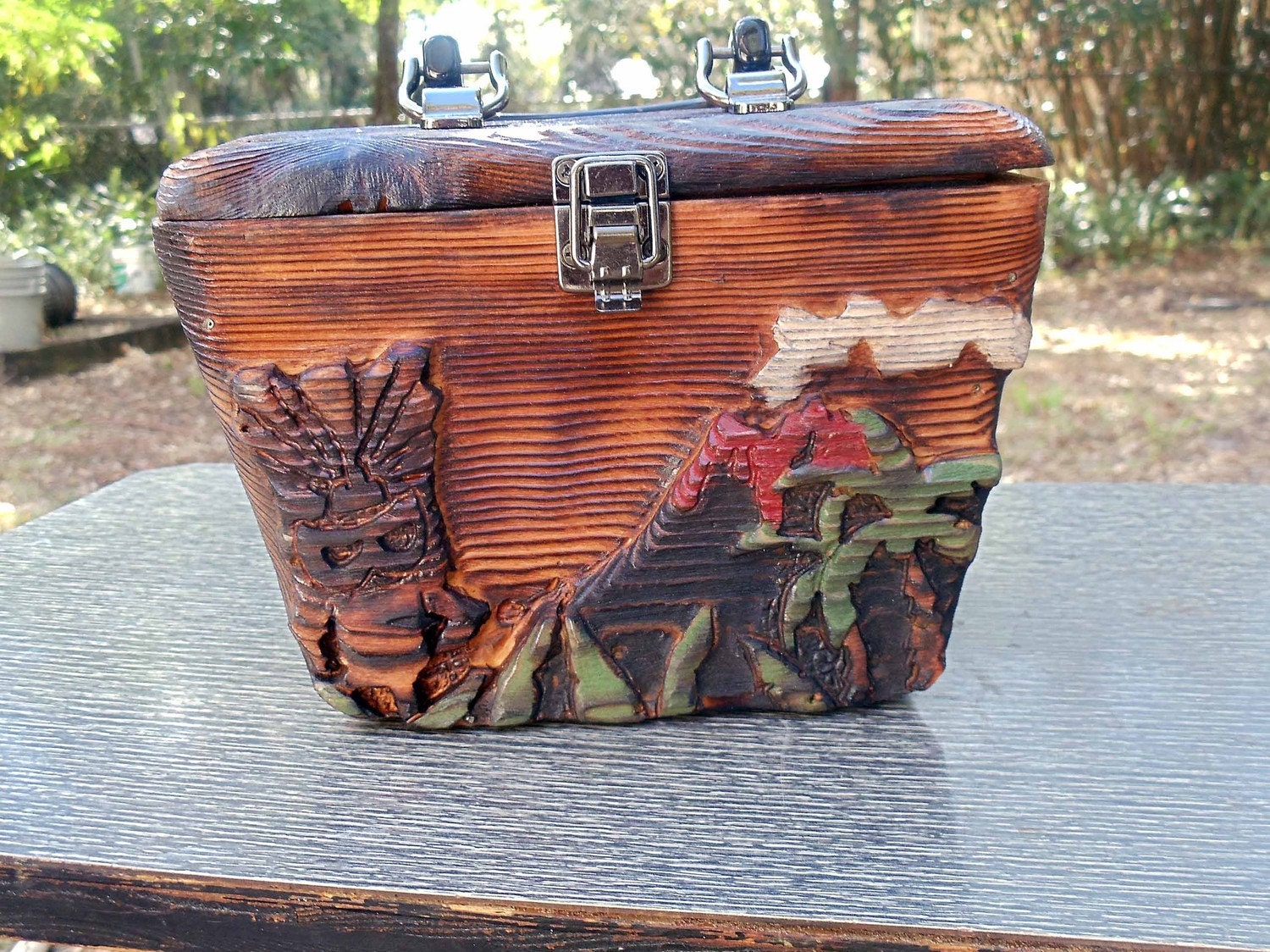 Handcarved TIKI VOLCANO PURSE Rockabilly Retro Witco