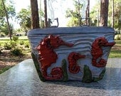 Seahorse  box Purse BOLD- rockabilly tiki retro vlv hand carved