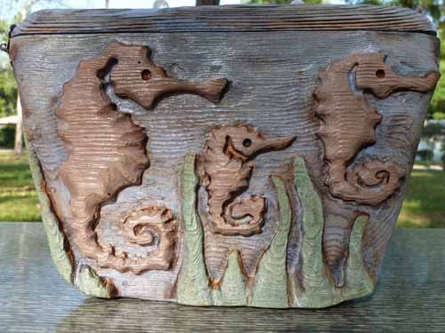 Seahorse  box Purse pastel- rockabilly tiki retro vlv hand carved