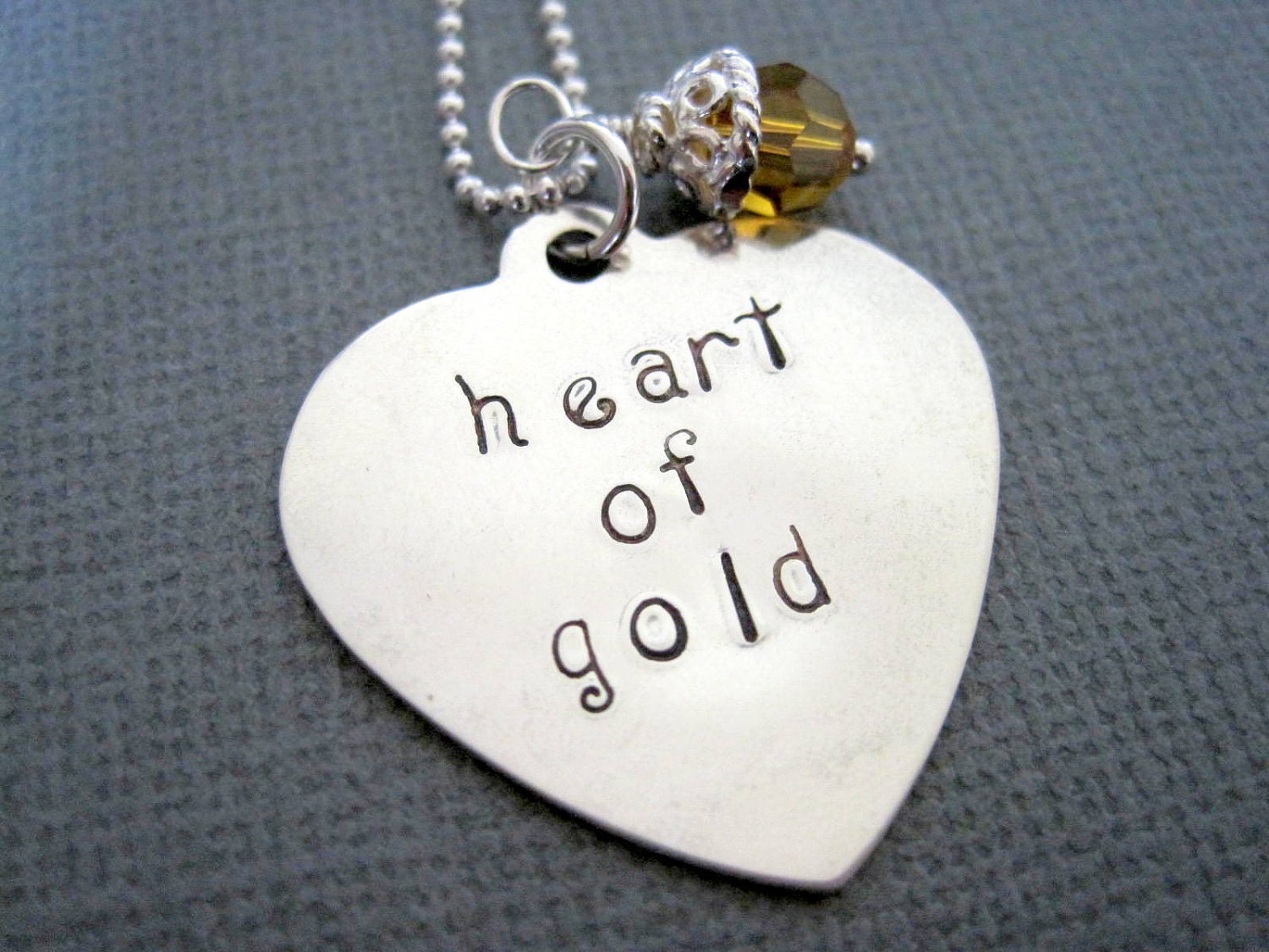 Personalized necklace sterling silver heart of gold hand stamped womans necklace engraved topaz crystal unique pendant