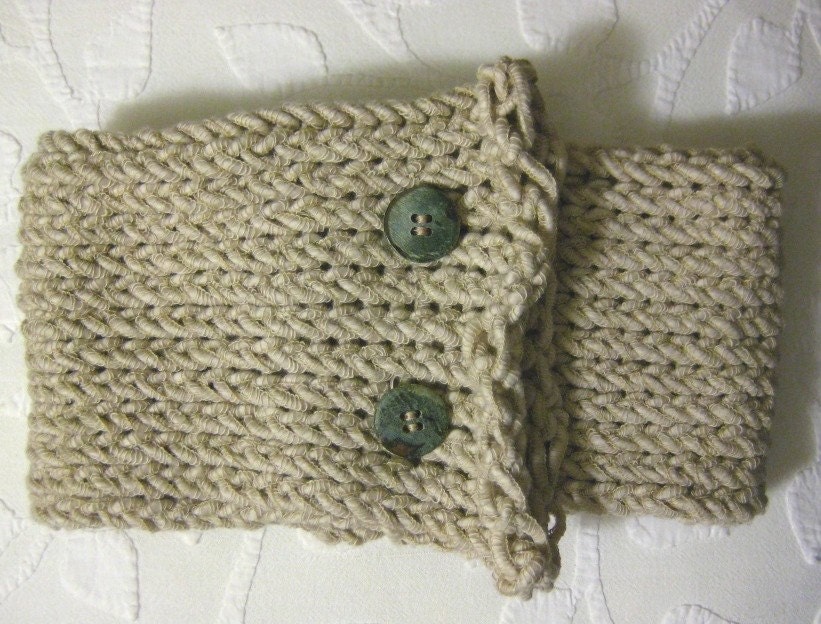 Tan Neckwarmer/Scarf with Green Buttons