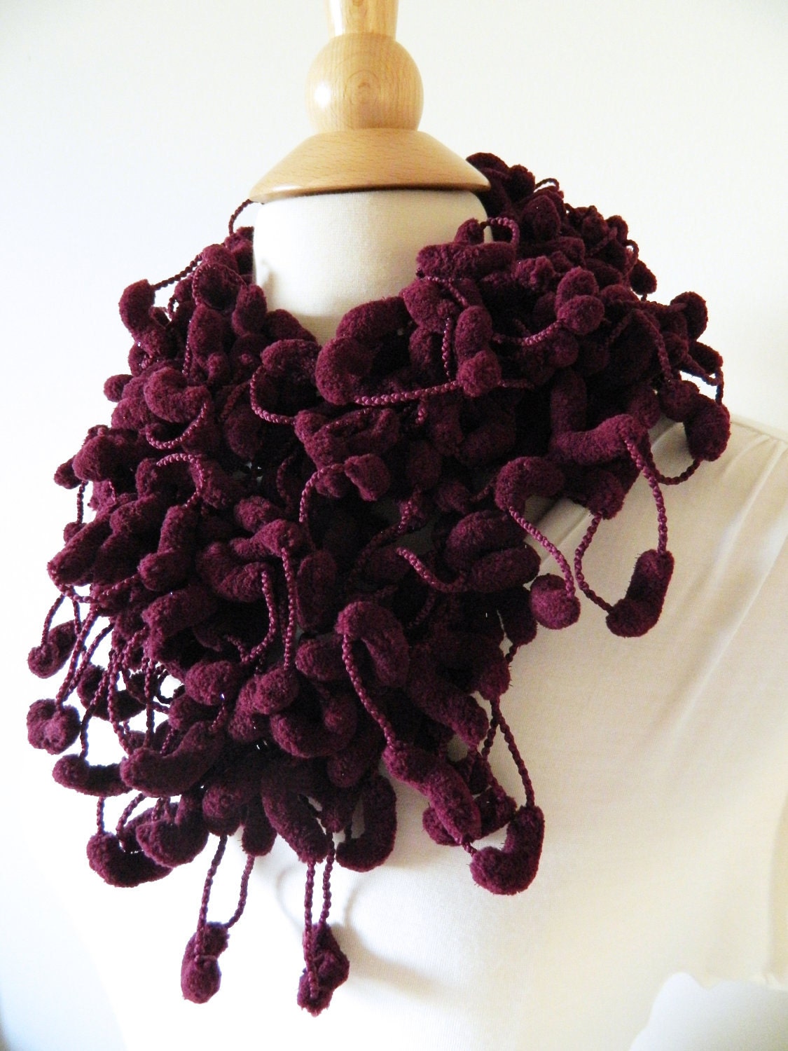 Sale Pompom Scarf - Super Soft Fashion Scarf - Dark Burgandy