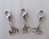 Hope, Love, or Joy Antiqued Silver-tone Clip-on Charm for Bookmark Keychain Necklace Bracelet by Kristin Victoria Designs
