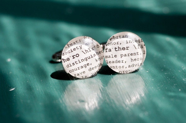 HERO FATHER Dictionary Cuff Links for Wedding, Christmas, Military  by Kristin Victoria Designs