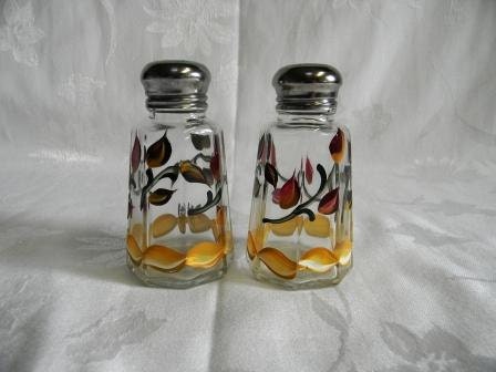 Salt and Pepper Shakers Hand painted with Fall leaves