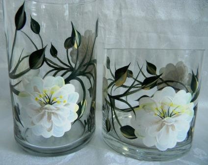 Vases hand painted with White Peonies