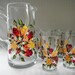 Pitcher and Glass Set hand painted with roses in burgundy, peach and ivory