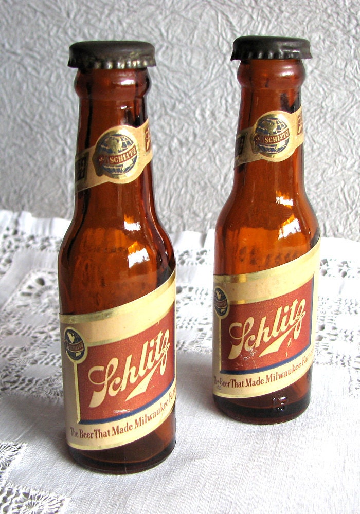 1960s Schlitz Beer Bottle Salt & Pepper Shakers