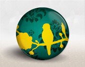 Bird Pocket Mirror, Teal Damask, Bridesmaid gift, Shower Favor, Wedding Favor