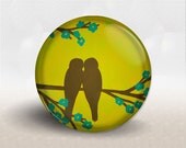 Pocket Mirror, love birds, Back to School, wedding favor, bridesmaid gift, damask flowers, Green and Teal