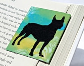 Boston Terrier Magnetic Bookmark, Gift for Dog Lover, Green Blue Damask