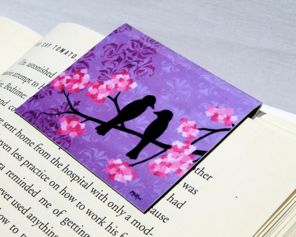 Magnetic Bookmark, Love Birds, Teacher Gift, Party Bridesmaid Favor, Purple Romance