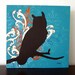 Owl Painting, Nursery Art, Wall Decor, Blue Orange Black, 12 x 12 Original Acrylic