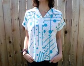 Awesome 80s Blue & White Geometric Button Up