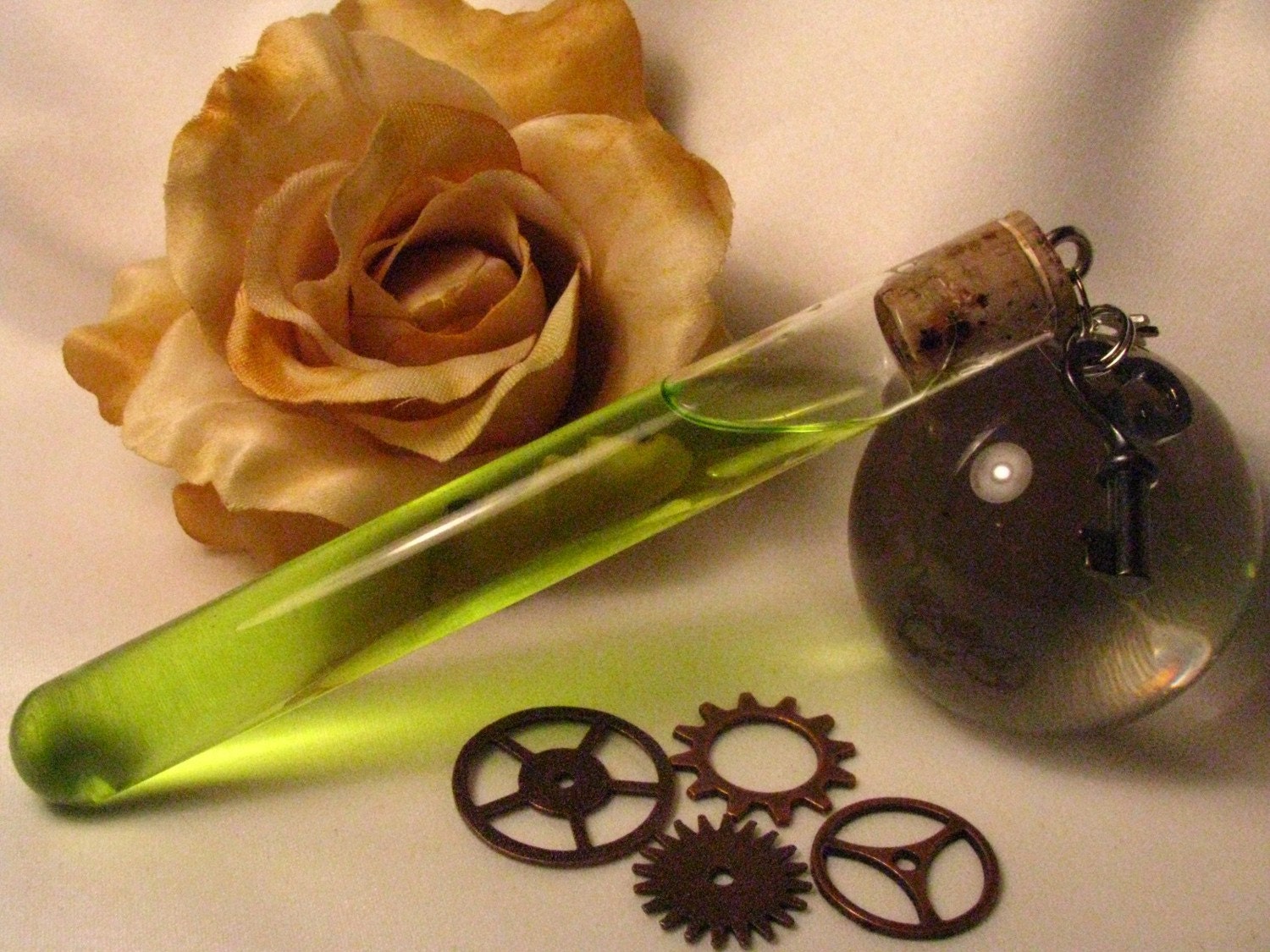 Steampunk Absinthe Vial with your choice silver chain or leather cord