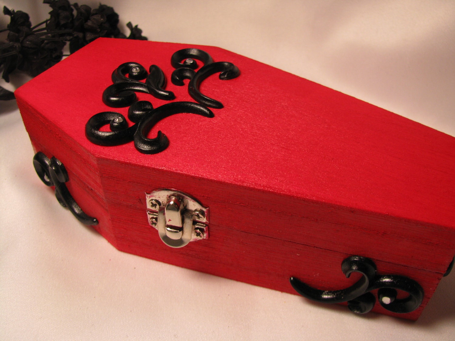 Gothic Coffin Box Red and Black fleur-de-lis