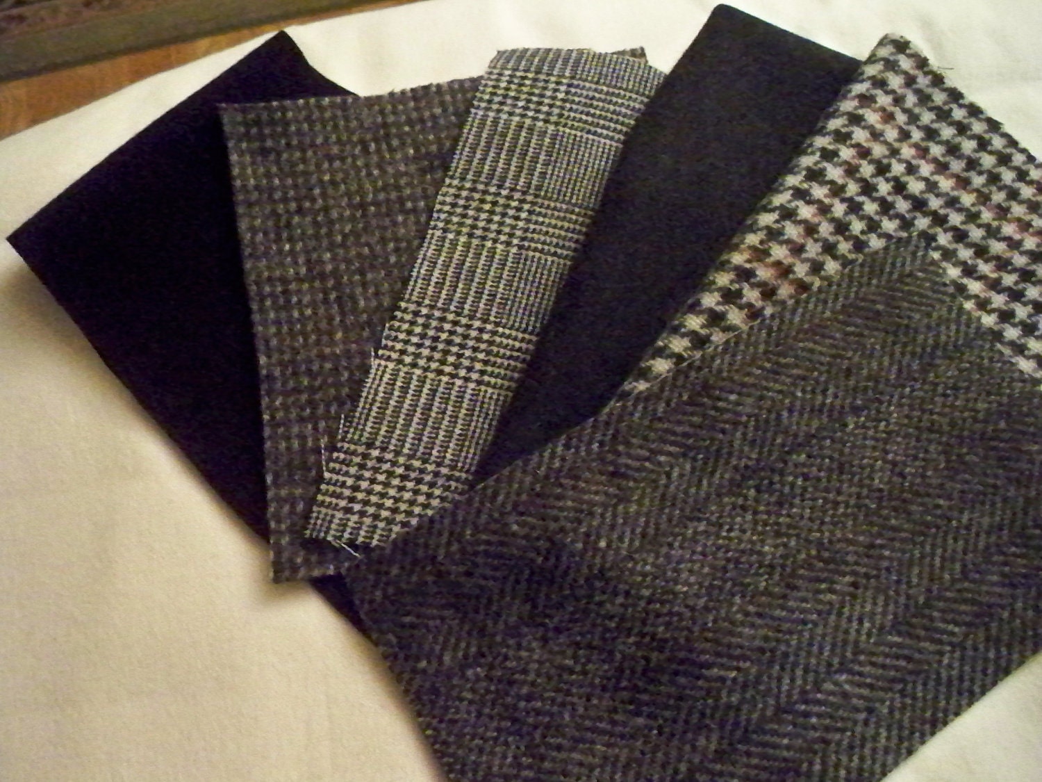 Wool Felted Recycled Pieces in Black, Supplies for crazy quilts, rug hooking, embroidery, penny rugs