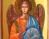Saint Archangel Michael icon - byzantine style, tempera on wood panel, 6.4 by 5.7 inches