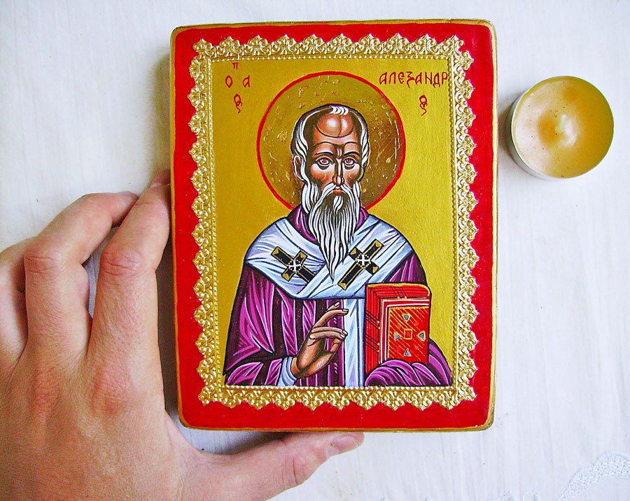 Saint Alexander - handpainted icon Byzantine style, tempera on wood panel, 6 by 5 inches