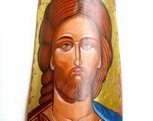 Jesus Christ - orthodox style icon on ceramic tile, original, 13 by 6,5 inches