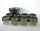 Ombre Glasses & Ice Bucket Set. Silver Rimmed. Roly Poly. Smoke Mirror 50s. Mad Men Cocktail Glasses. Retro. Barware. Nightlife. Unisex.