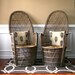 Pair High Fan Back Chairs. Throne Chairs. Armchair. Rattan. Wicker. Mid Century. Spring. Alfresco Dining. Patio Furniture. Interior Design.