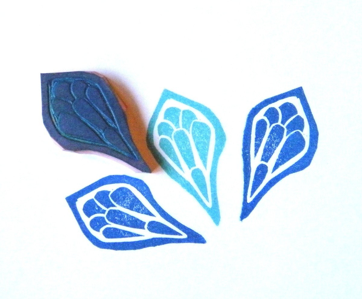 Large deco leaf or petal hand carved rubber stamp