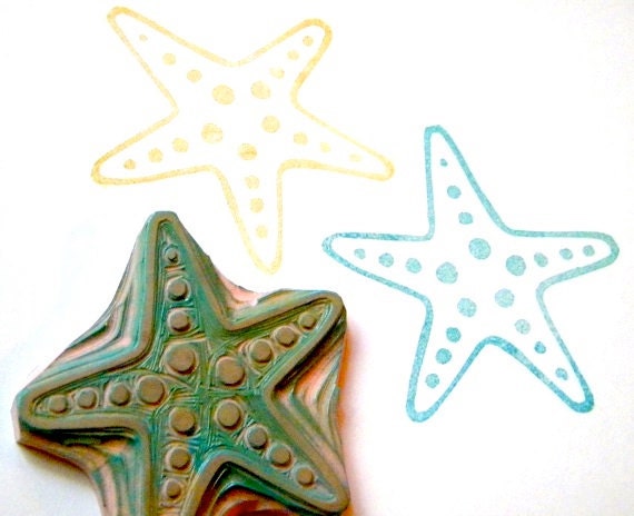 Starfish large hand carved rubber stamp