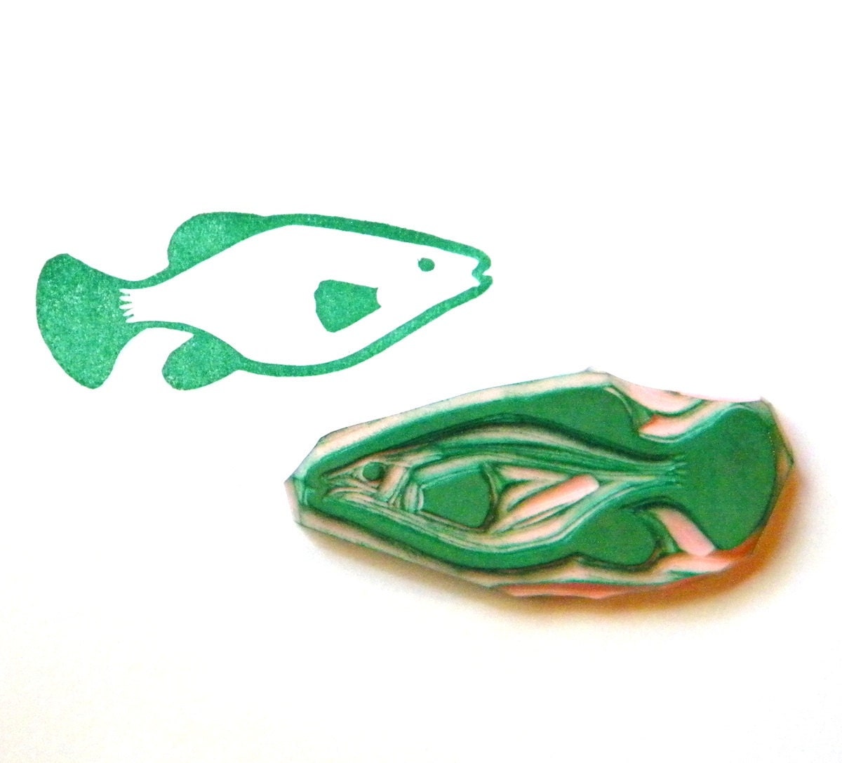 Large fish hand carved rubber stamp