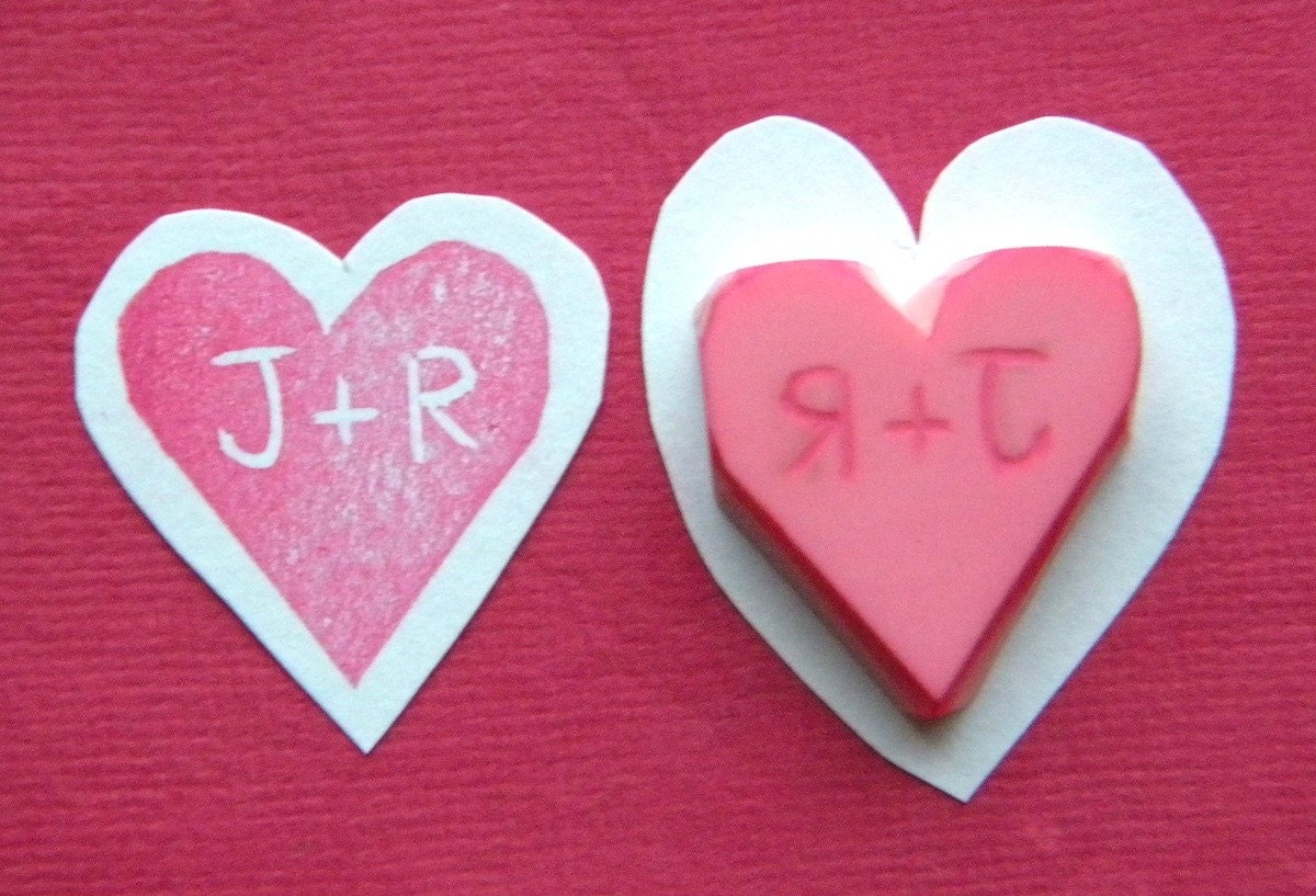 Personalized rubber stamp heart - made to order with your initials