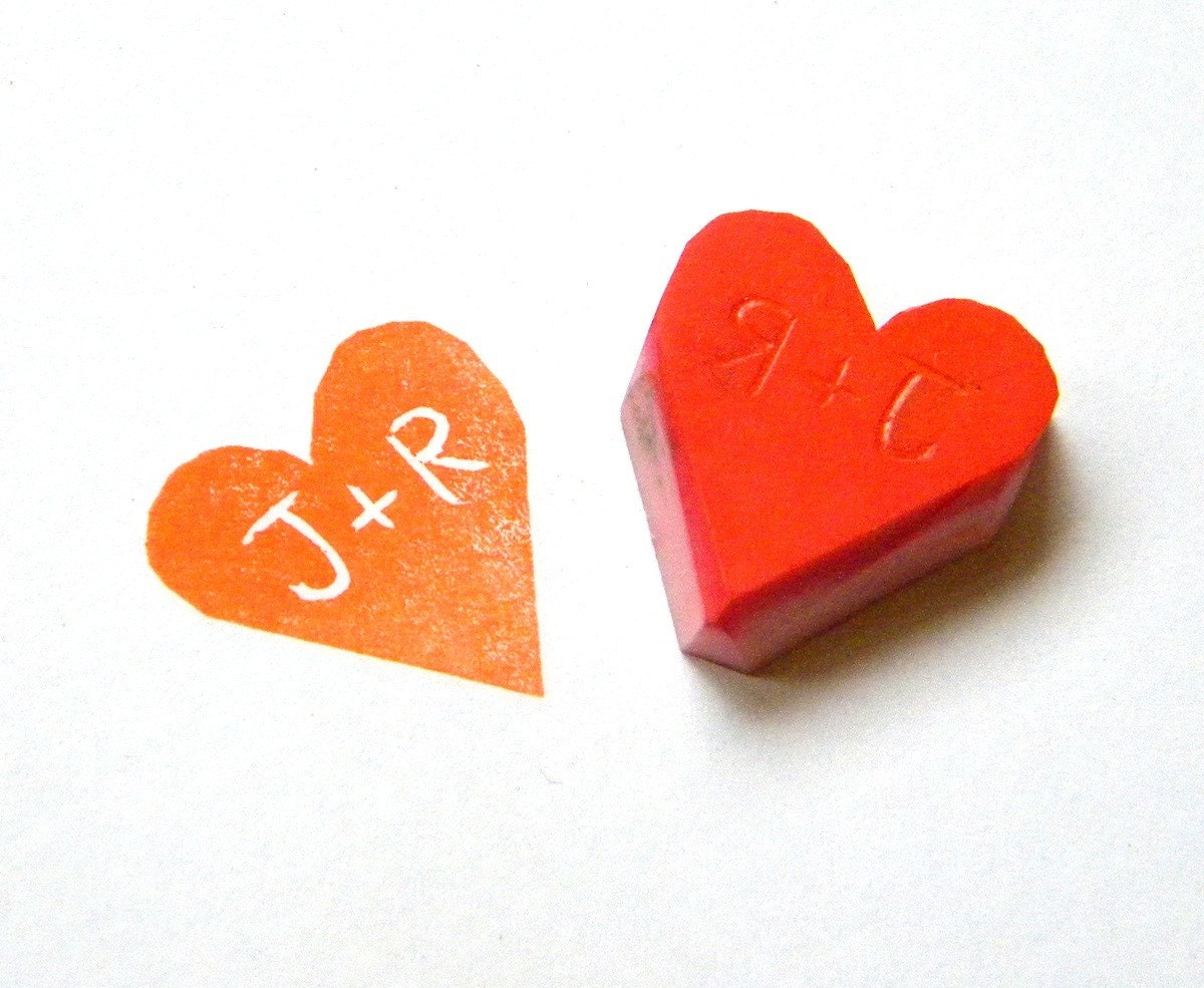 Personalized rubber stamp heart - made to order with your initials