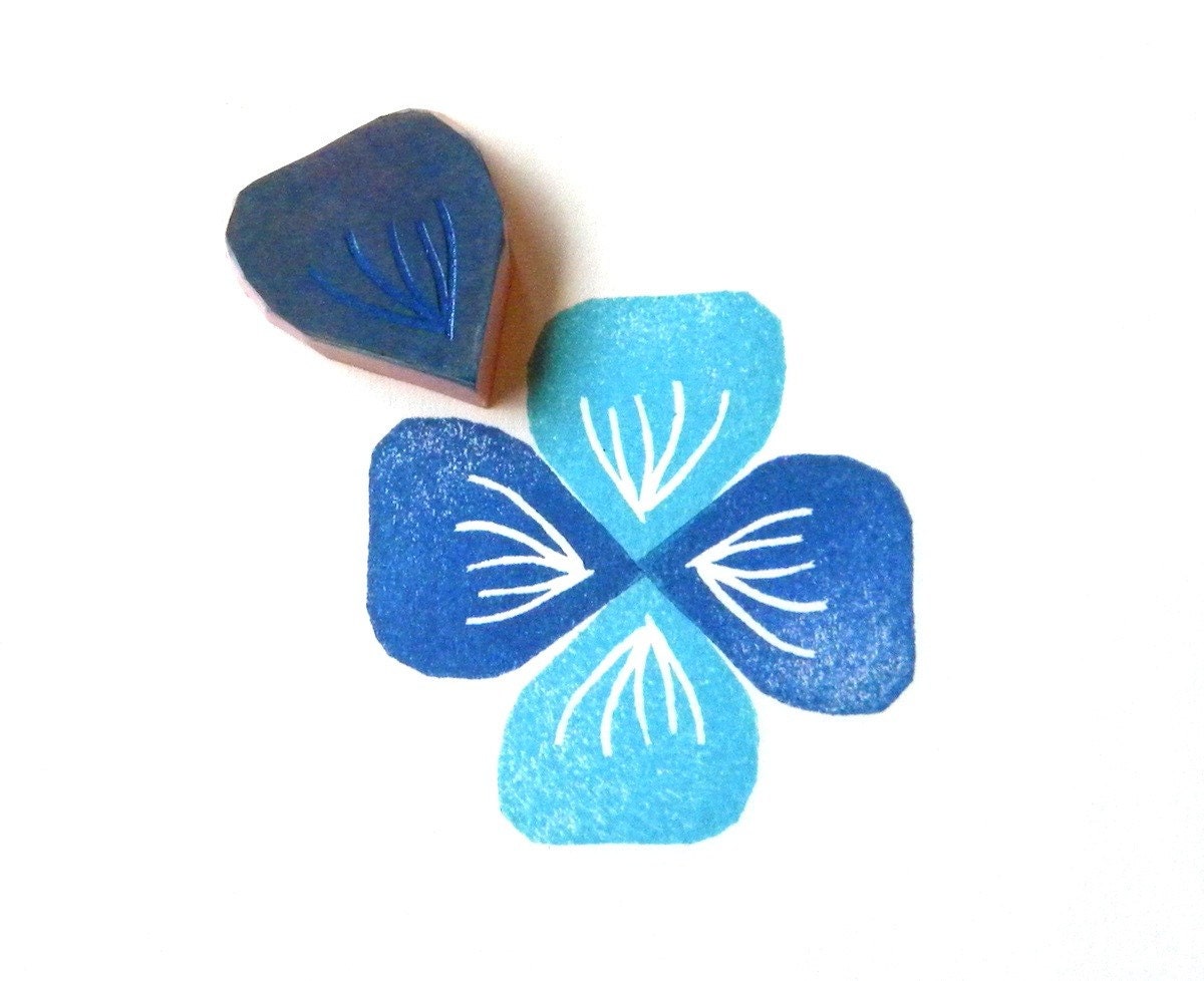 Rounded petal or leaf hand carved rubber stamp