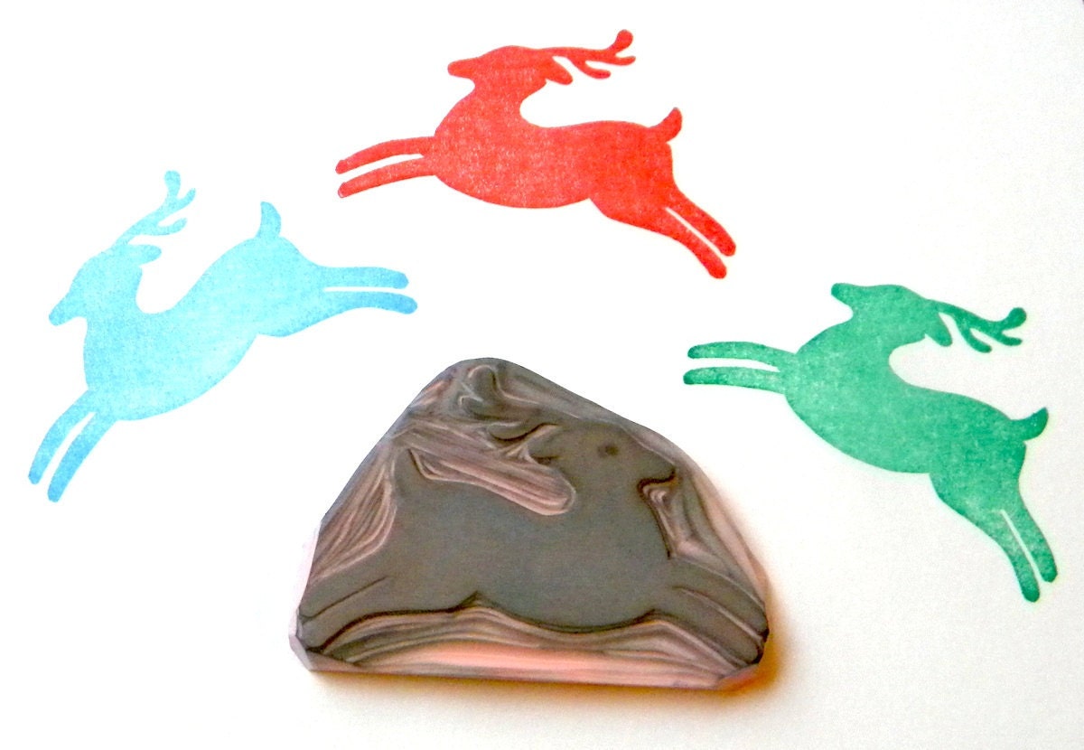 Reindeer hand carved rubber stamp
