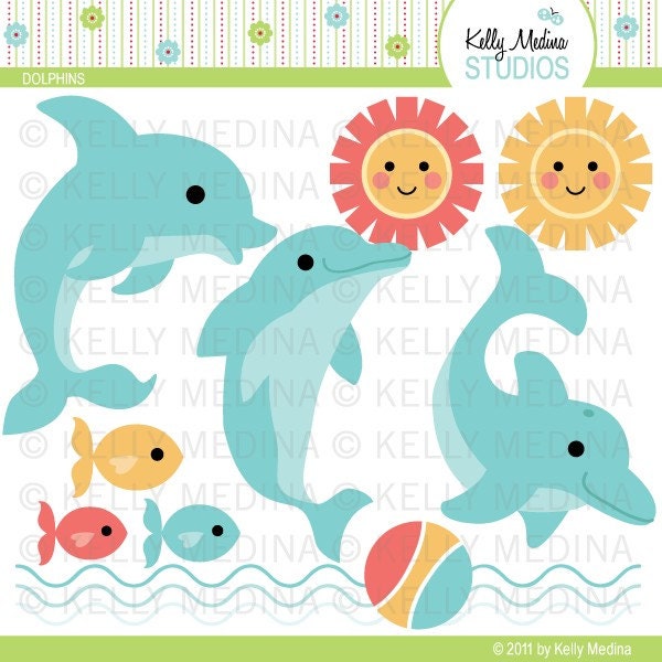 Dolphins - Clip Art Set - Digital Elements Commercial use for Cards, Stationery and Paper Crafts and Products